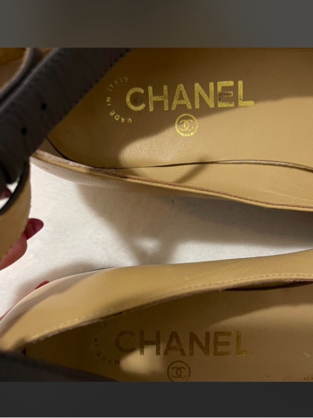 CHANEL Tan Leather Pumps with Gold Logo - Picture 2 of 5